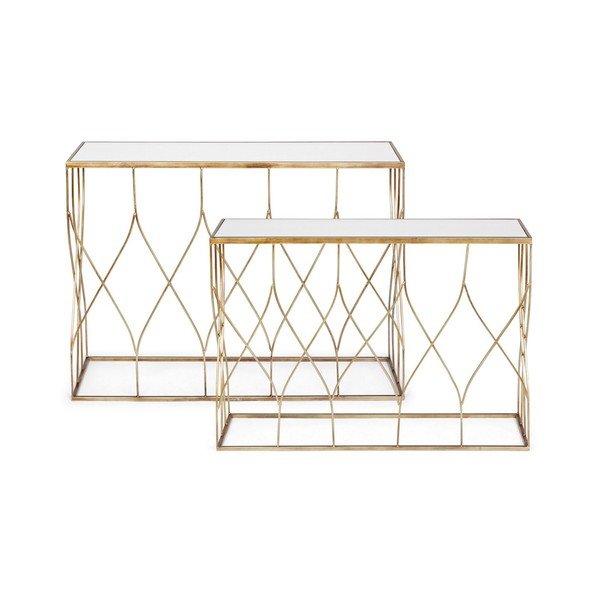 Zelta krāsas konsoles galdi (2 gab.) ar stikla galda virsmu 33x104 cm Elenor – Bizzotto-image-3