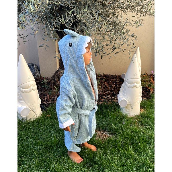 Zils kokvilnas halāts bērniem S izmērs Shark – Rocket Baby-image-3
