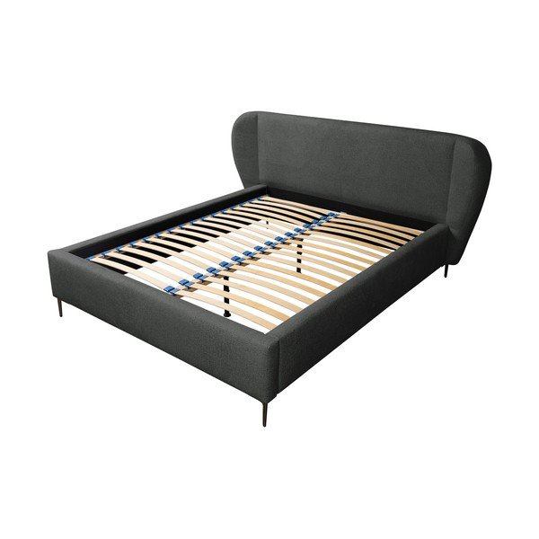 Tumši pelēka polsterēta divvietīga gulta ar redelēm 160x200 cm Makana – Makamii-image-2