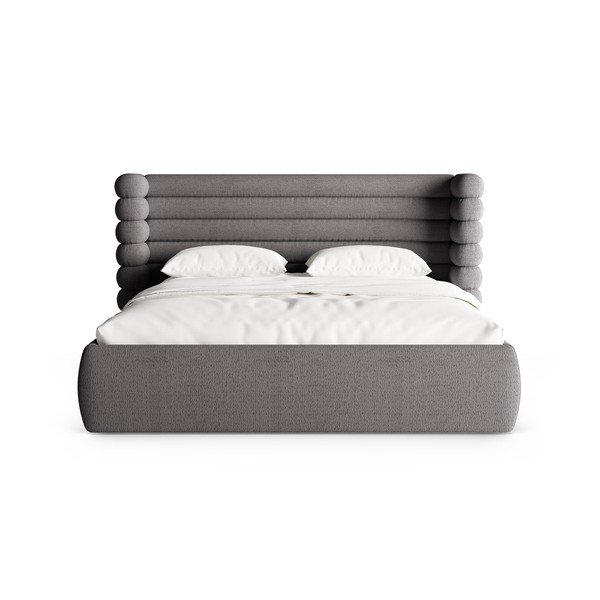 Tumši pelēka polsterēta divvietīga gulta ar veļas kasti un redelēm 200x200 cm Mount – Micadoni -image-4