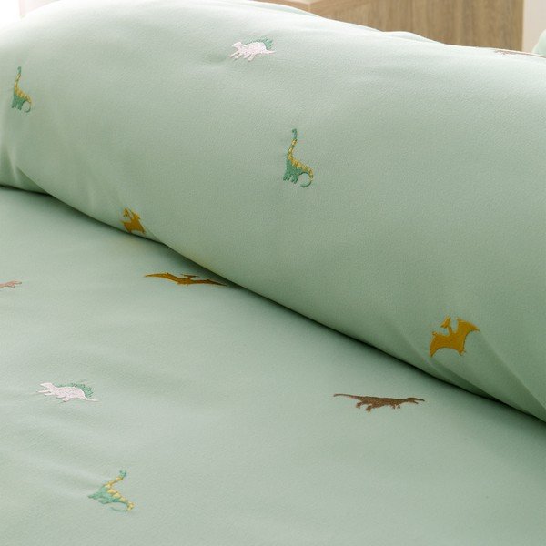 Zaļa divguļamā mikrošķiedras bērnu gultas veļa 200x200 cm Embroidered Dinosaur – Catherine Lansfield-image-3