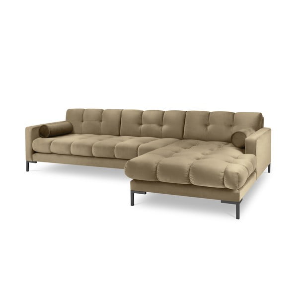 Bēšs samta stūra dīvāns Cosmopolitan Design Bali, labais stūris-image-2