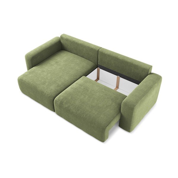 Zaļš salokāms stūra dīvāns no šenila auduma ar uzglabāšanas vietu (ar kreiso stūri/ar zvilni) Kona – Makamii-image-4