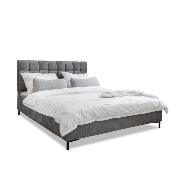 Pelēka polsterēta divvietīga gulta ar redelēm 180x200 cm Eve – Miuform