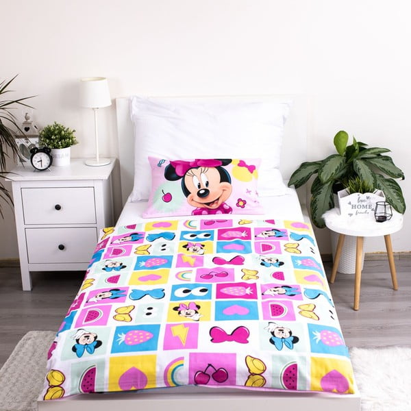 Rozā kokvilnas bērnu gultas veļa 100x135 cm Minnie "Sweet" – Jerry Fabrics-image-3