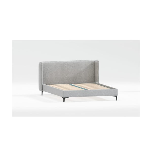 Pelēka polsterēta divvietīga gulta ar redelēm 160x200 cm Basti – Ropez