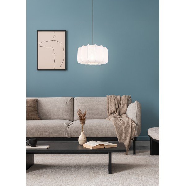 Balta metāla piekaramā lampa ar auduma abažūru ø 40 cm Madleine – Reality-image-2