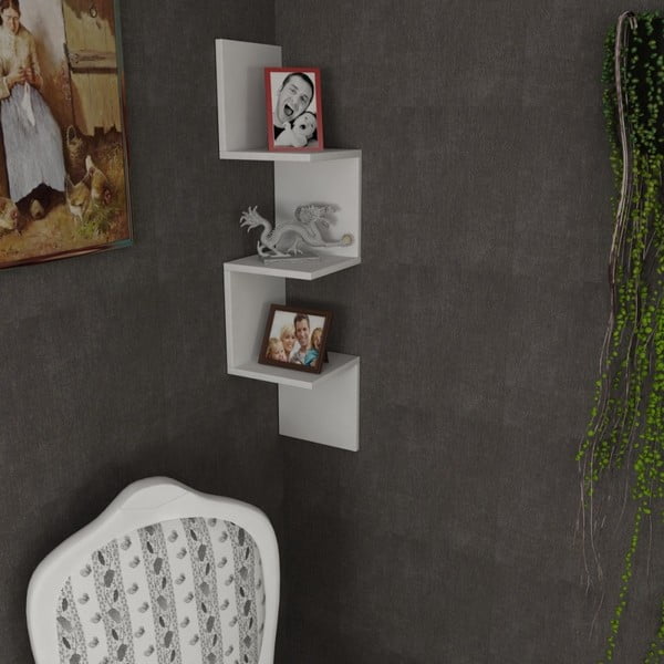 Balts sienas grāmatu plaukts Corner-image-1