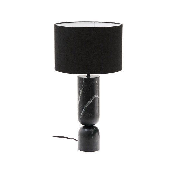 Melna marmora galda lampa ar auduma abažūru (augstums 57 cm) Vex – Kave Home