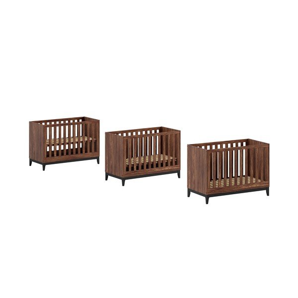 Tumša dabīga toņa bērnu gultiņa ar riekstkoka imitāciju ar regulējamu augstumu 60x120 cm Ilyas – Vipack-image-2