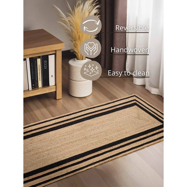 Melns/dabīga toņa divpusējs/ar rokām darināts džutas celiņa paklājs 80x250 cm Looma – Hanse Home-image-3