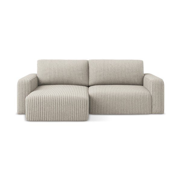 Bēšs velveta salokāms stūra dīvāns ar uzglabāšanas vietu (ar kreiso stūri/ar zvilni) Kona – Makamii