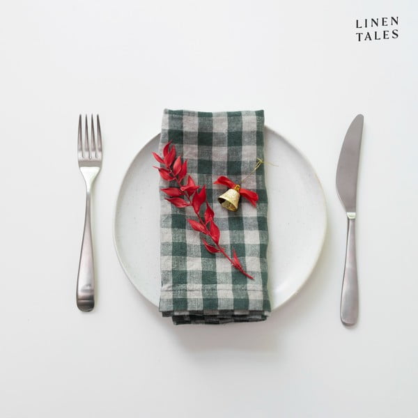 Lina salvetes (2 gab.) 40x40 cm Forest Green Gingham – Linen Tales-image-2