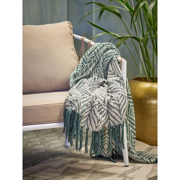 Zaļš/bēšs pleds no pārstrādātas kokvilnas 130x160 cm Ugento – Bloomingville-image-3