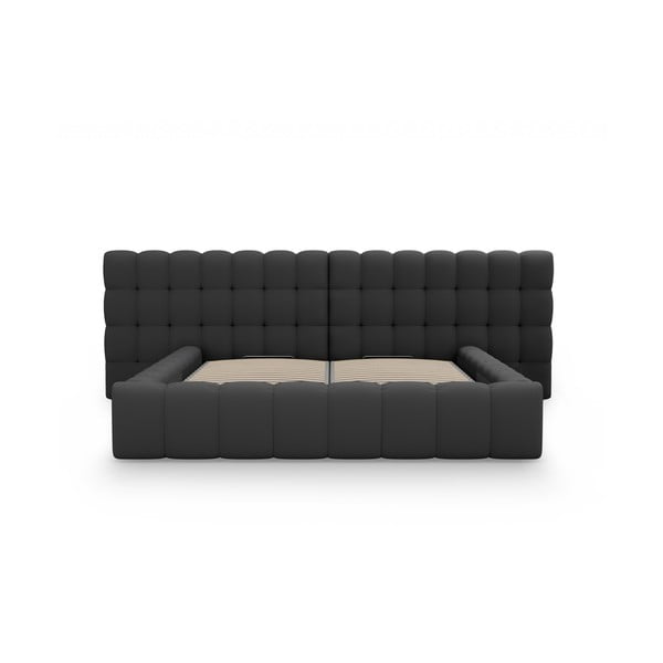 Melna polsterēta divvietīga gulta ar veļas kasti un redelēm 200x200 cm Mamaia – Micadoni Home-image-4