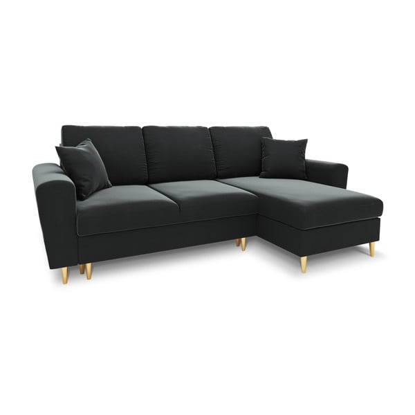 Tumši pelēks samta salokāms stūra dīvāns ar uzglabāšanas vietu Kyoto – Cosmopolitan Design