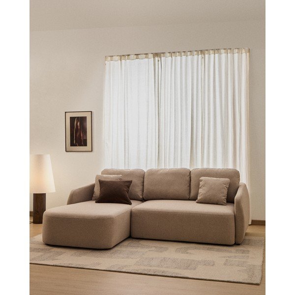 Bēšs salokāms stūra dīvāns no šenila auduma (ar labo stūri/ar zvilni) Laira – Kave Home-image-1