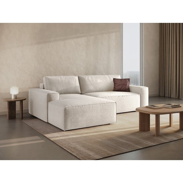 Balts salokāms stūra dīvāns no buklē auduma (ar kreiso stūri) Jodie – Micadoni Home-image-1