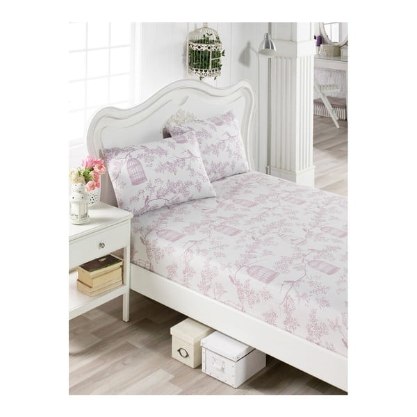 Kokvilnas gaiši rozā palagi un 2 spilvendrānas vienguļamai gultai Mulena Cassie, 100 x 200 cm