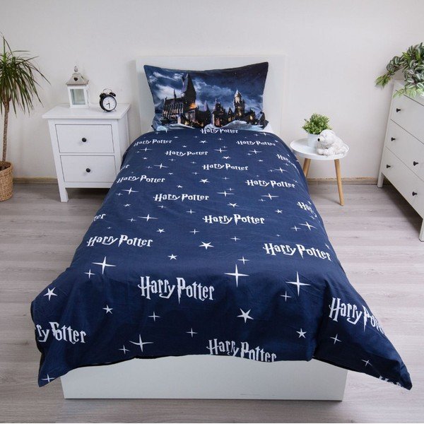 Tumši zila/pelēka vienguļamā mikrošķiedras bērnu gultas veļa 140x200 cm Harry Potter "Hogwarts Night" – Jerry Fabrics-image-2