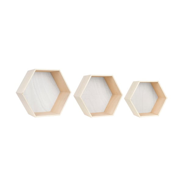 3 balti brūnu sienas plauktu komplekts Little Nice Things Hexagon-image-1
