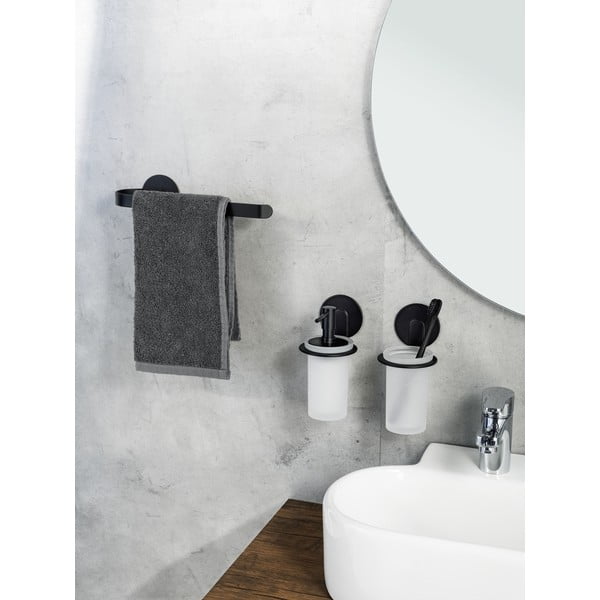 Matēti melns stikla pašlīmējošs trauks zobu birstei Bivio – Wenko-image-3