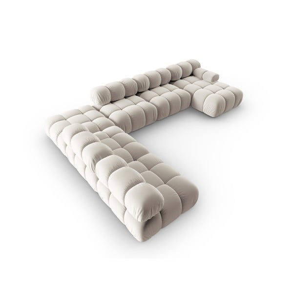 Bēšs samta modulārais stūra dīvāns (ar kreiso stūri/U veida) Bellis – Micadoni -image-4