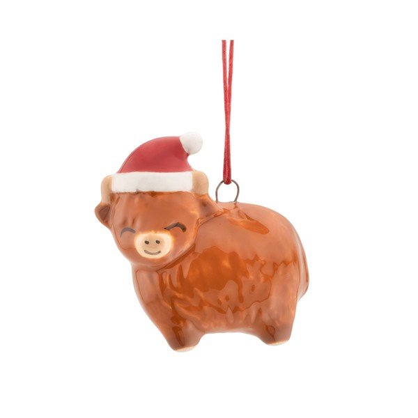 Keramikas Ziemassvētku eglītes rotājums 4,5 cm Highland Cow – Sass & Belle