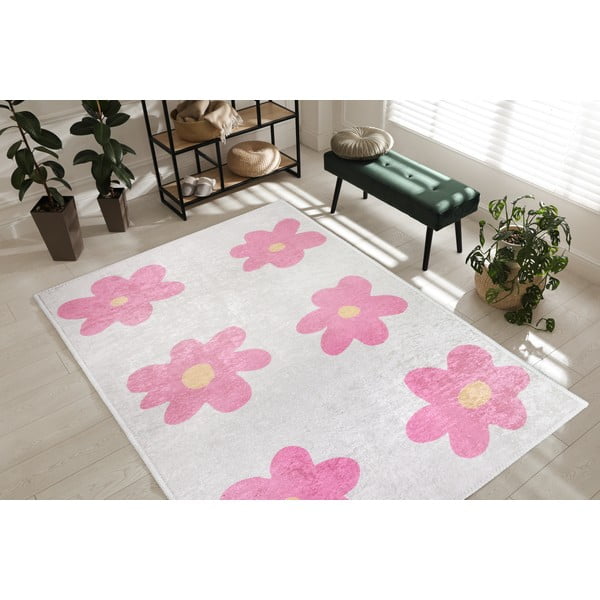 Rozā/ziloņkaula krāsas mazgājams bērnu paklājs 120x180 cm Cute Flowers Pink – Vitaus-image-1