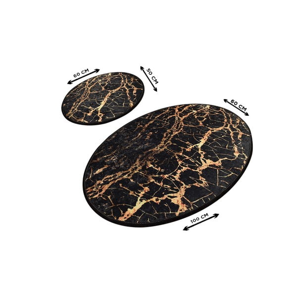 2 melnu ovālu vannas paklājiņu komplekts Foutastic Gold Marble-image-2