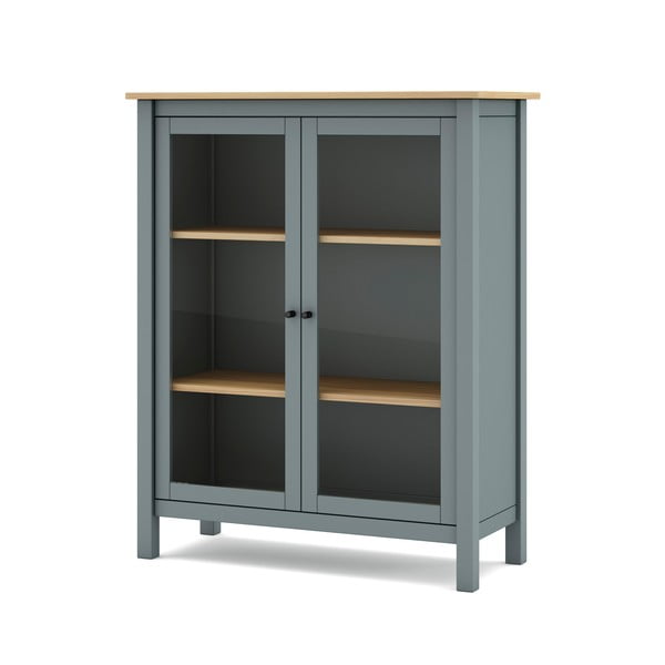 Dūmakaini zaļa priedes masīvkoka vitrīna 90x110x40 cm Misti – Marckeric-image-4