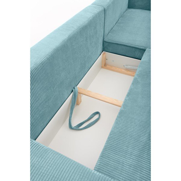 Tirkīzzils velveta stūra izvelkamais dīvāns ar maināmām pusēm Bonami Selection Bowie-image-1