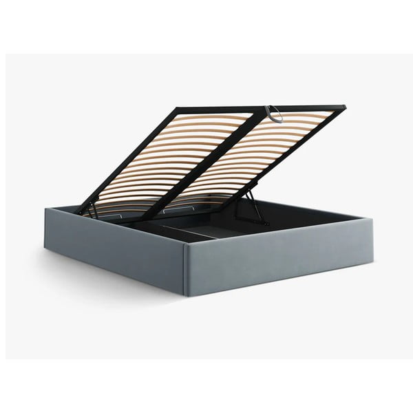 Gaiši zila polsterēta divvietīga gulta ar veļas kasti/bez galvgaļa ar redelēm 180x200 cm Susan – Micadoni -image-3