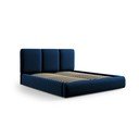 Tumši zila samta polsterēta divvietīga gulta ar veļas kasti un redelēm 200x200 cm Brody – Mazzini Beds