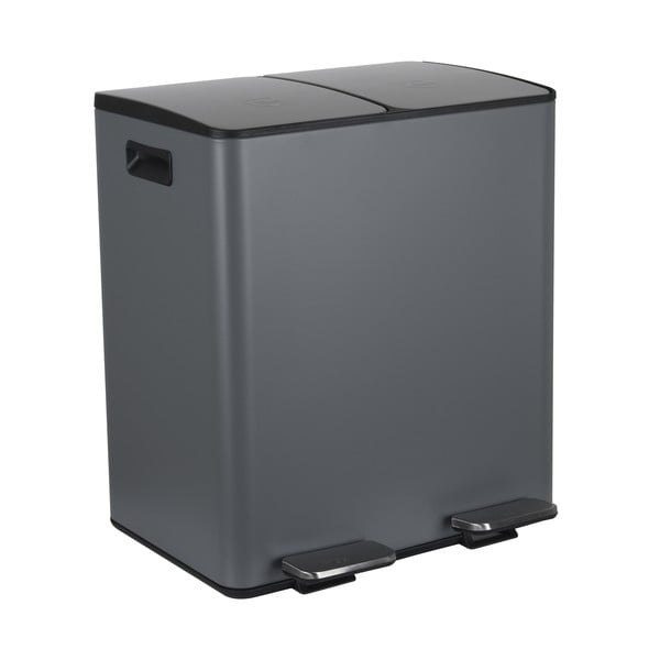Tumši pelēka atkritumu šķirošanas tērauda atkritumu tvertne ar pedāli 2x20 l   Aliya – Spirella
