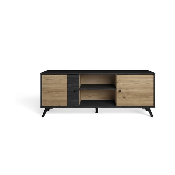 Melns/dabīga toņa TV galdiņš ar ozolkoka imitāciju 136x53 cm Bocami – Marckeric