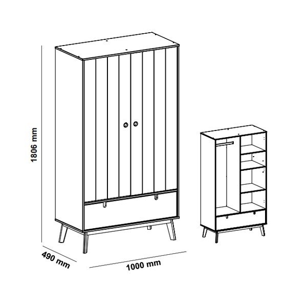 Pelēks bērnu skapis ar priedes koka kājām Marckeric Kiara-image-4