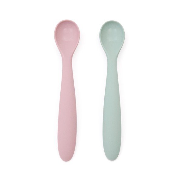 Rozā/tirkīzzilas plastmasas/silikona karotes bērniem (2 gab.) Lili – Kave Home