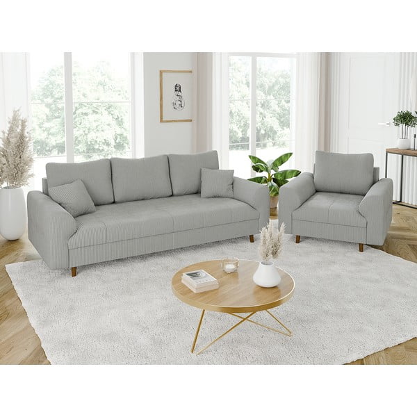 Gaiši pelēks velveta dīvāns 210 cm Ariella – Ropez-image-4