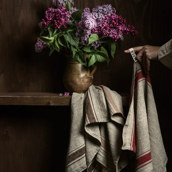 Lina trauku dvielis 40x65 cm Beige Stripe Vintage – Linen Tales-image-1