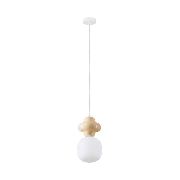Balta/krēmkrāsas keramikas piekaramā lampa ar stikla abažūru ø 18 cm Clio – Nova Luce