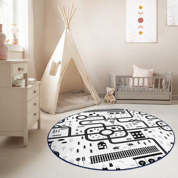 Melnbalts mazgājams bērnu rotaļu paklājs ø120 cm In My Town – Mila Home-image-2