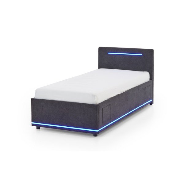 Tumši pelēka polsterēta bērnu gulta ar veļas kasti un redelēm 90x200 cm Circle – Meise Möbel