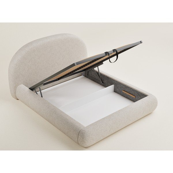 Krēmkrāsas polsterēta divvietīga gulta ar veļas kasti un redelēm 180x200 cm Maumere – Maison de Rêve-image-3