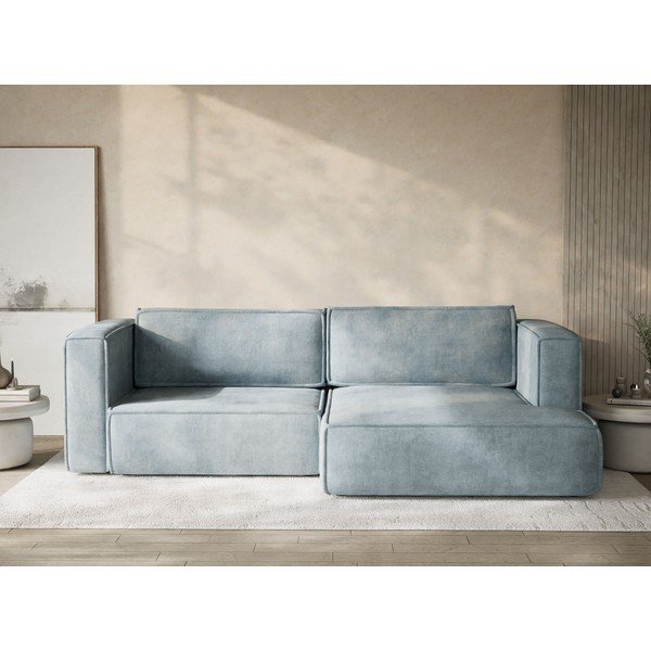 Gaiši zils salokāms stūra dīvāns no šenila auduma ar uzglabāšanas vietu (ar labo stūri/ar zvilni) Velto – Maison de Rêve-image-1