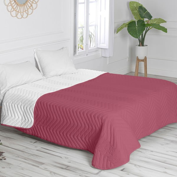 Balts/rozā kokvilnas stepēts gultas pārklājs 240x260 cm Arista – Happy Friday