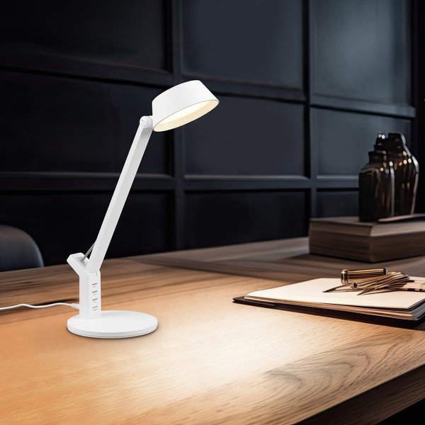 Matēti balta LED galda lampa ar regulējamu spilgtumu (augstums 40 cm) Ava – Trio-image-4