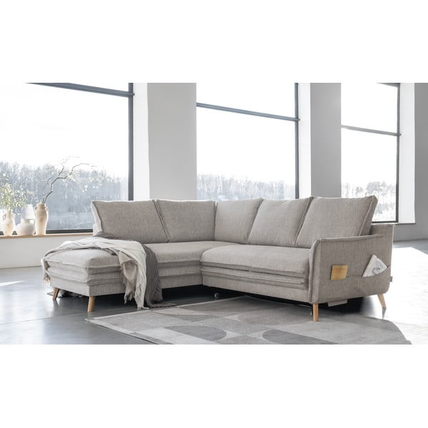 Bēšs salokāms stūra dīvāns (ar kreiso stūri) Charming Charlie – Miuform-image-3