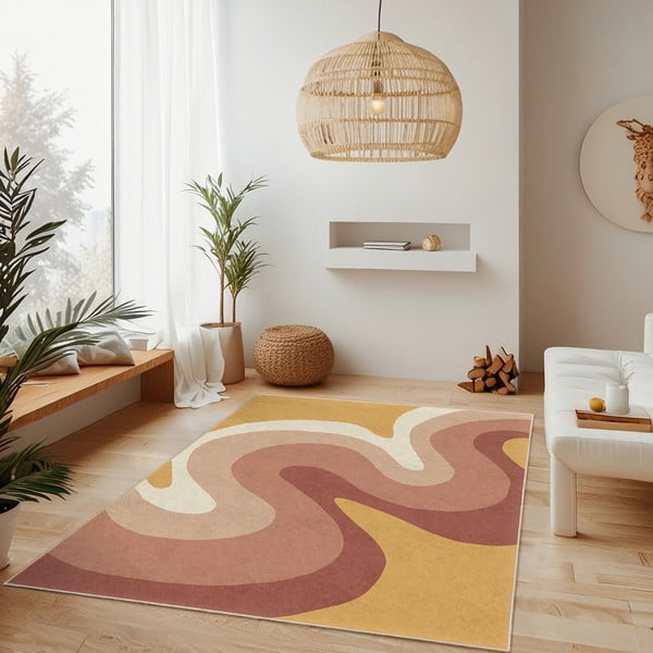 Okera dzeltens/dūmakaini rozā mazgājams paklājs 60x100 cm Strawberry Creamsicle – Mila Home-image-2
