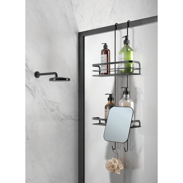 Matēti melns tērauda piekarināms vannas istabas plaukts Lava – Metaltex-image-3